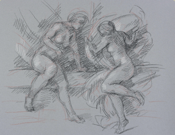 Melissa & Bradamante; chalk on paper, 50 x 65 cm, 2018