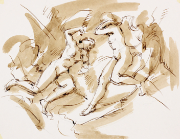 untitled; pen & sepia wash, 25 x 33, 2018