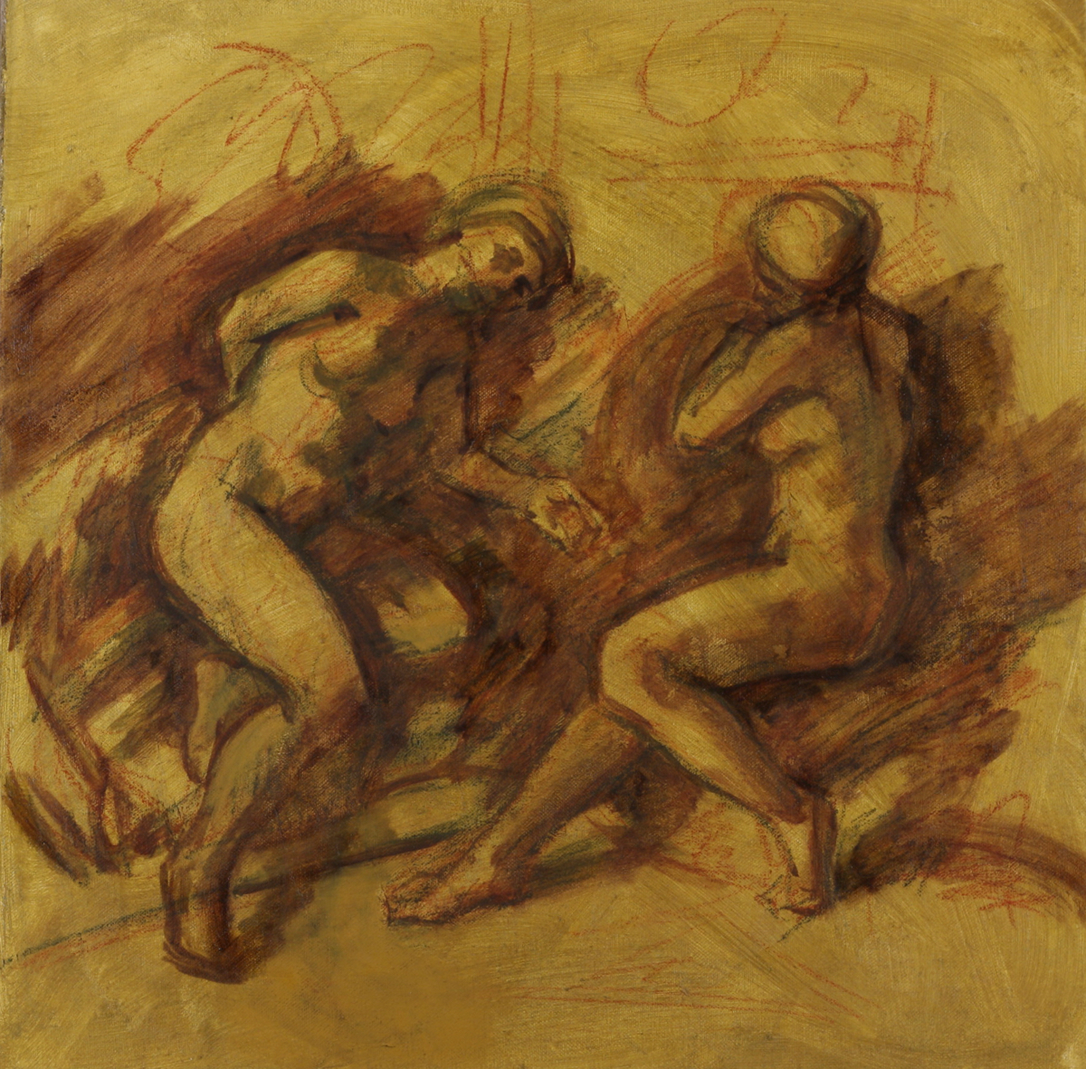 Melissa & Bradamante; chalk & oil on canvas, 70 x 70 cm, 2020